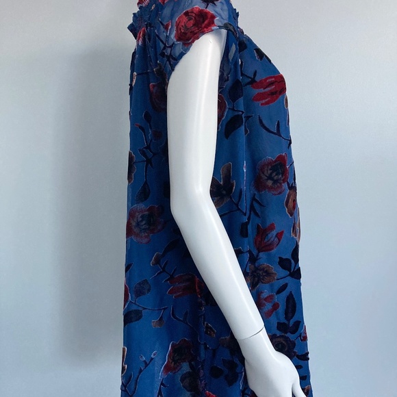 Flocked Chiffon Dress by En Creme, Navy Chiffon Smocked Dress - Picture 3 of 10